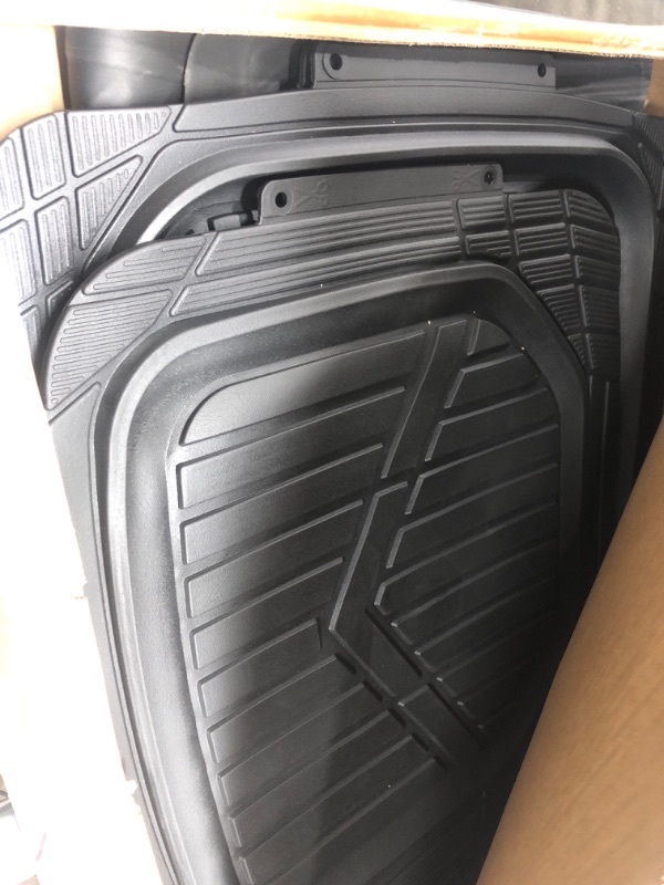 Photo 1 of Amazon Basics 4-Piece All-Weather Protection Heavy Duty Rubber Floor Mats Set with Cargo Liner for Cars, SUVs, and Trucks?Black,Universal Trim to Fit Black Thick Heavy Duty Rubber 4-Piece