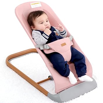 Photo 1 of AMKE CooCon Baby Bouncer,Ergonomic Bouncer Seat for Babies with 3 Recline Positions,Portable Newborn Bouncer Seat, Mesh Design Bouncers for Infants,Pink
