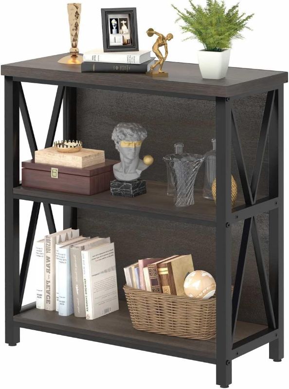 Photo 1 of ****STOCK IMAGE FOR SAMPLE****
FATORRI Rustic Short 2 Shelf Bookshelf, Industrial Low Wood Bookcase, Farmhouse Small Book Case for Small Space (Walnut Brown)