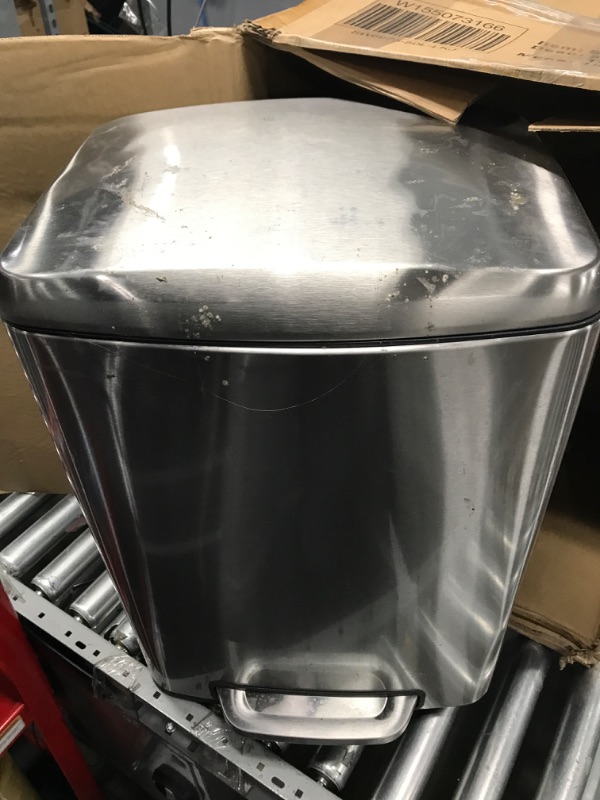 Photo 2 of 13 Gallon Foot Pedal Large Trash Can with Soft Close Quiet Lid, Stainless Steel Thickened Body Rectangular Garbage Can for Kitchen Trash can, Office Garbage Can, Commercial, Home and More - Silver