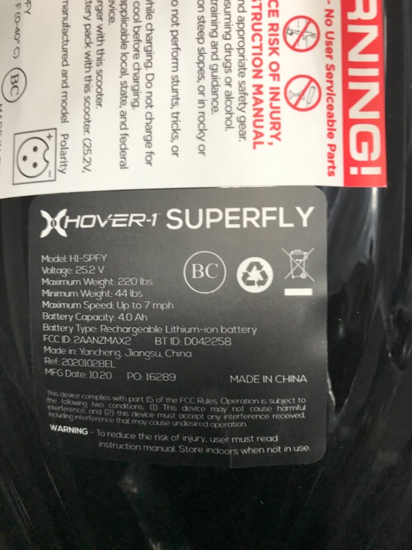 Photo 2 of ***see notes***Hover-1 Superfly Electric Hoverboard, 7MPH Top Speed, 6 Mile Range, Long Lasting Li-Ion Battery, 5HR Full Charge, Built-In Bluetooth Speaker, Rider Modes: Beginner to Expert, Black