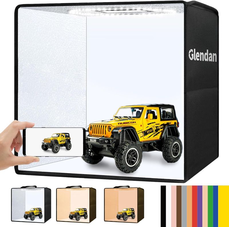 Photo 1 of Glendan Light Box Photography, 16"x16" Portable Photo Light Box with 112 LED Lights & 6 Kinds of Double-Sided Color Backdrops and Adjustable White Light, Soft Light, Warm Light for Product Photography