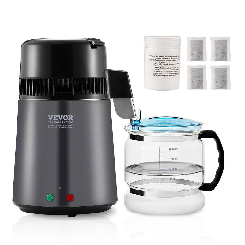 Photo 1 of ***SEE NOTES*** VEVOR Water Distiller, 4L 1.05 Gallon Pure Water Purifier Filter for Home Countertop, 750W Distilled Water Maker, Stainless Steel Interior Distiller Water Making Machine to Make Clean Water, Gray
