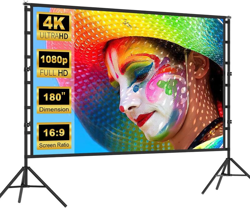 Photo 1 of ***STAND DAMAGED - PARTS LIKELY MISSING***
Projector Screen, 180 Inch Projector Screen and Stand, Portable Indoor Outdoor Projector Screen, 4K HD