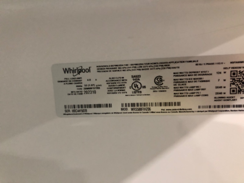 Photo 4 of Whirlpool 36-inch, 28.5 cu. ft. Side-By-Side Refrigerator 
wrs588fihz06