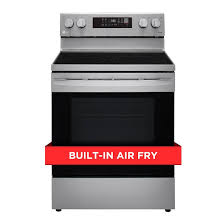 Photo 1 of LG 30-in Glass Top 5 Burners 6.3-cu ft Self-Cleaning Air Fry Freestanding Smart Electric Range (Stainless Steel)
