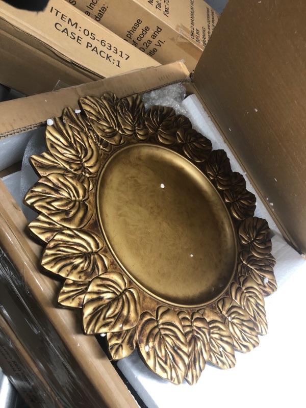 Photo 2 of (READ FULL POST) MAONAME Antique Gold Leaf Charger Plates, 13" Plastic Plate Chargers Set of 6, Round Chargers for Dinner Plates, Table Chargers for Wedding, Party
