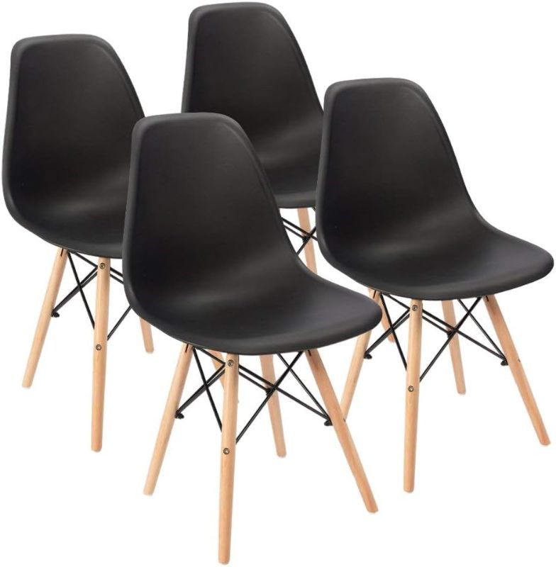 Photo 1 of (MINOR DAMAGE )Furmax Pre Assembled Modern Style Dining Chair Mid Century Modern DSW Chair, Shell Lounge Plastic Chair for Kitchen, Dining,Bedroom, Living Room Side Chairs Set of 4 (Black)
