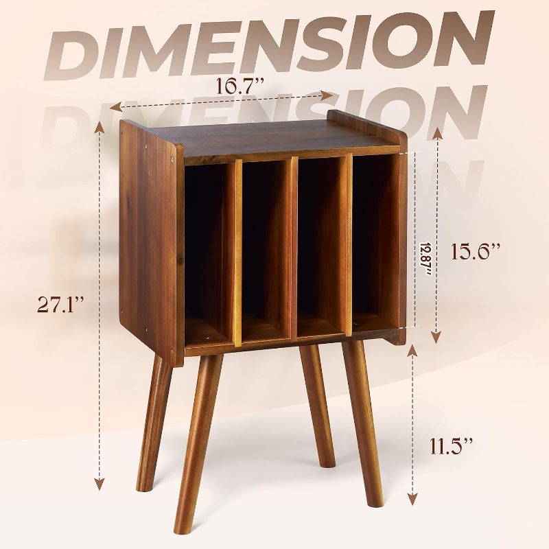 Photo 4 of 2BHOME Wooden LP Record Player Stand with 4 Cabinets, Holds up to 100 Vinyls, Metal Record Storage Holder and Organizer Table, Classical Design for Files/Book (Mid-Century Modern)
