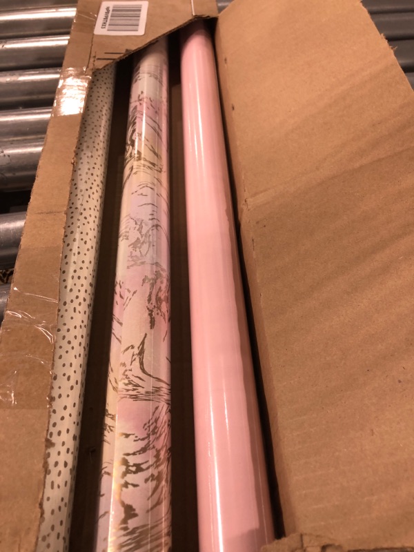 View 2 of Hallmark Pink and Gold Wrapping Paper with Cutlines and Optional DIY Bow Templates on Reverse (3-Pack: 75 sq. ft. ttl) for Christmas, Birthdays, Weddings, Bridal Showers, Baby Showers, Crafts Innovation Celebrate