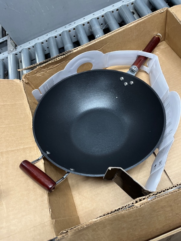 Photo 2 of 21st & Main Light weight Cast Iron Wok, Stir Fry Pan, Wooden Handle, 14 Inch, chef’s pan, pre-seasoned nonstick, commercial and household, for Chinese Japanese and others Cooking