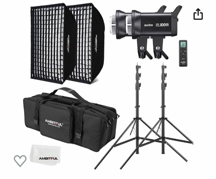 Photo 1 of GODOX SL100Bi 2 x 100 W Dual Colour Temperature LED Video Light + 60 x 90 cm Softbox, Light Stand, Honeycomb Grid, with Remote Control, Suitable for Film Studios, Photo Studios Godox 2x SL100Bi