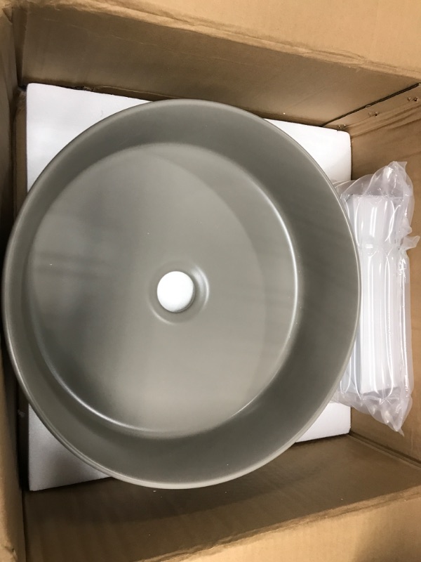 Photo 2 of ****missing faucet***bathivy 14.2" Matte Khaki Round Vessel Sink with Pop up Drain, Bathroom Vessel Sink, Above Counter Bathroom Sink, Small Porcelain Ceramic Vessel Sink, Sink Bowls for Bathrooms, Countertop Vessel Sink Light Khaki