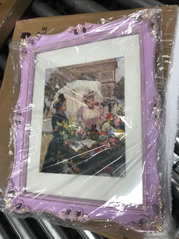 Photo 2 of 11x14 Picture Frame Antique Frame 11x14 Vintage Photo Frames 14 x 11 in Lilac with Gold Trim, Wall Mounting Poster Frame Frames 11x14 Lilac