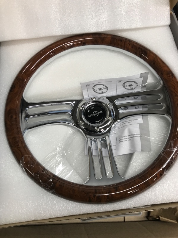 Photo 2 of Wood Steering Wheel, 350mm/14in Steering Wheel, Easy to Install Fits for Boss Kits Fits Short Hubs 6 Bolts Package of Most Aftermarket Models