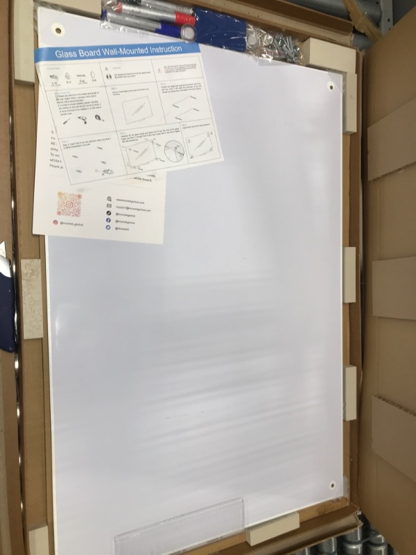 Photo 2 of Glass Whiteboard, 3'x 2' Glass Board Magnetic Dry Erase Board on Wall Frameless, 36 x 24 inches Tempered Glass Dry Erase Board with Acrylic Pen Tray, 3 Markers, 1 Eraser, 5 Magnets