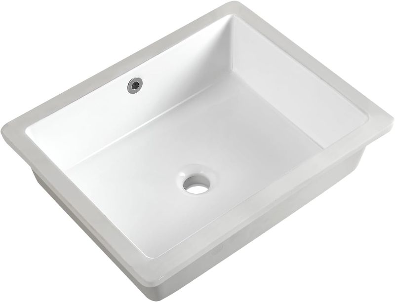 Photo 1 of 20 Inch Undermount Bathroom Sink Rectangle Undermount Sink White Ceramic Under Counter Bathroom Sink with Overflow (19.5"x15.6")
