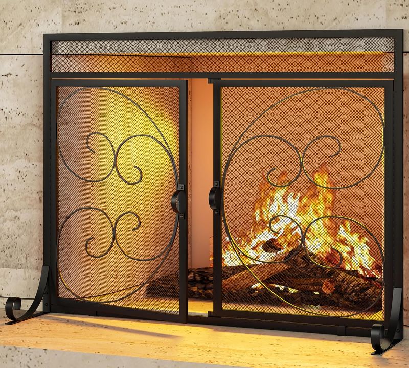 Photo 1 of ***USED - MISSING SOME PARTS***
Fire Beauty Fireplace Screen with Hinged Doors Cast Iron Border Sturdy Steel Frame Durable Metal Mesh Decorative Free Standing Spark Guard Black Finish