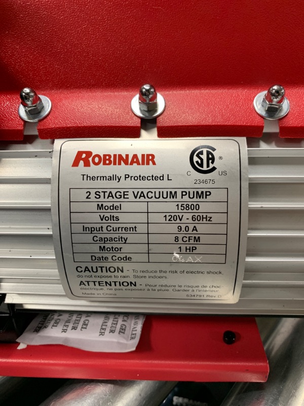 Photo 5 of Robinair 15800 VacuMaster Economy Vacuum Pump - 2-Stage, 8 CFM, CHROME,Red/Silver