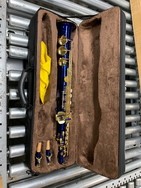 Photo 2 of ***Parts Only***EASTROCK Bb Soprano Saxophone Straight Blue Sax Instruments for Beginners Students Intermediate Players with Carrying Case,Mouthpiece,Pads,Reed,Cleaning kit,neck Strap,White Gloves Straight-Dark Blue