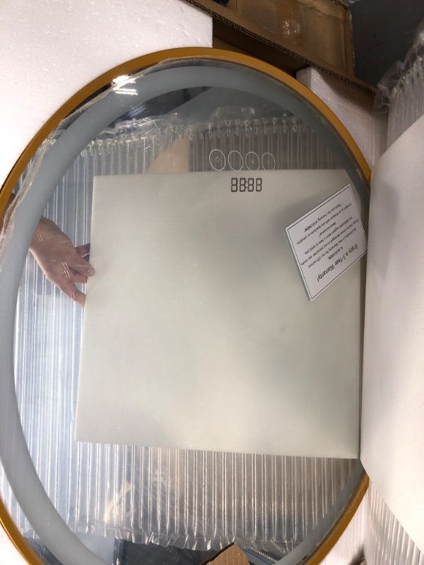 Photo 2 of THEKLA 24 inch Gold Bathroom Round LED Mirror with Gold Frame Round Lighted Mirror for Bathroom Wall Round Vanity Mirror with Lights 3 Color Dimmable AntiFog 24 Smart Gold Round Circle Light up Mirror