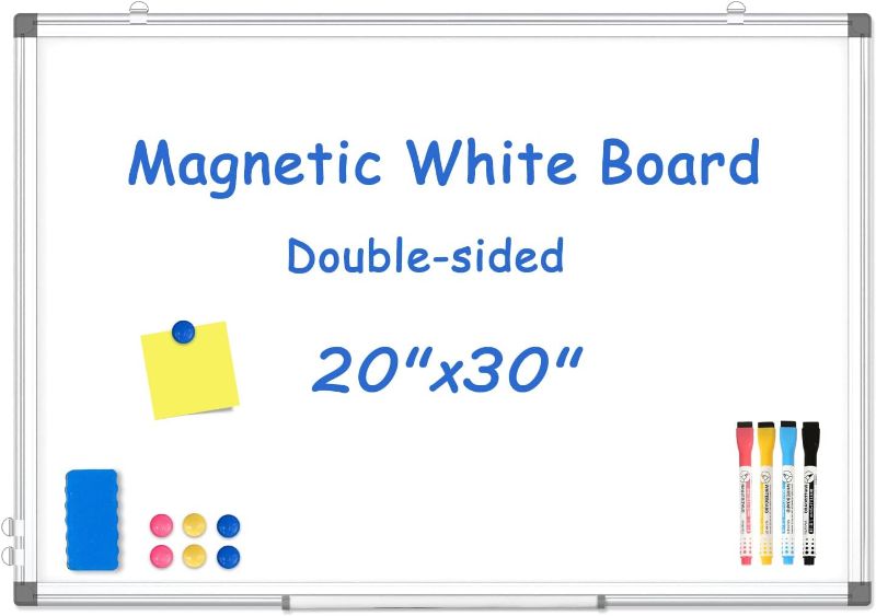 Photo 1 of White Board 20" x 30", Dry Erase Board, Magnetic Whiteboard Silver Aluminium Frame, Wall-Mounted or Hanging Board for Home, School, Office, Kitchen