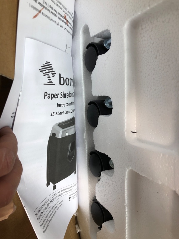 Photo 1 of Bonsaii 15-Sheet Office Paper Shredder, 40 Mins Heavy Duty Shredder for Home Office, Crosscut Shreder with Anti-Jam System & P-4 High Security Supports CD/Credit Cards/Staple,5 Gal Pullout Bin C169-B 1 5 Sheet-40 mins