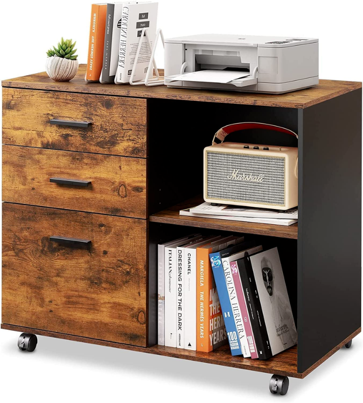 Photo 1 of 3-Drawer Wood File Cabinet, Mobile Lateral Filing Cabinet, Printer Stand with Op
