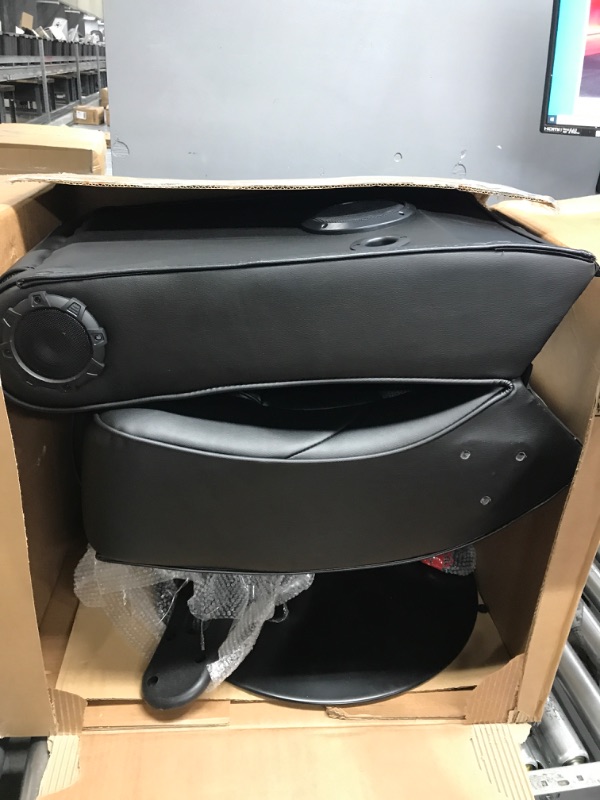Photo 1 of X Rocker Pro Leather Lounging Video Gaming Pedestal Chair with Vibration, Wireless Audio, 2 Speakers & Subwoofer, Ergonomic Lumbar, Neck Support, Armrests, Tilt & Swivel, Comfortable, Foldable, Black