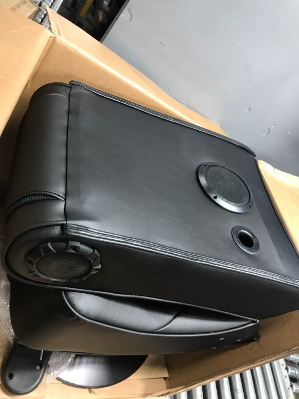 Photo 1 of X Rocker Pro Leather Lounging Video Gaming Pedestal Chair with Vibration, Wireless Audio, 2 Speakers & Subwoofer, Ergonomic Lumbar, Neck Support, Armrests, Tilt & Swivel, Comfortable, Foldable, Black