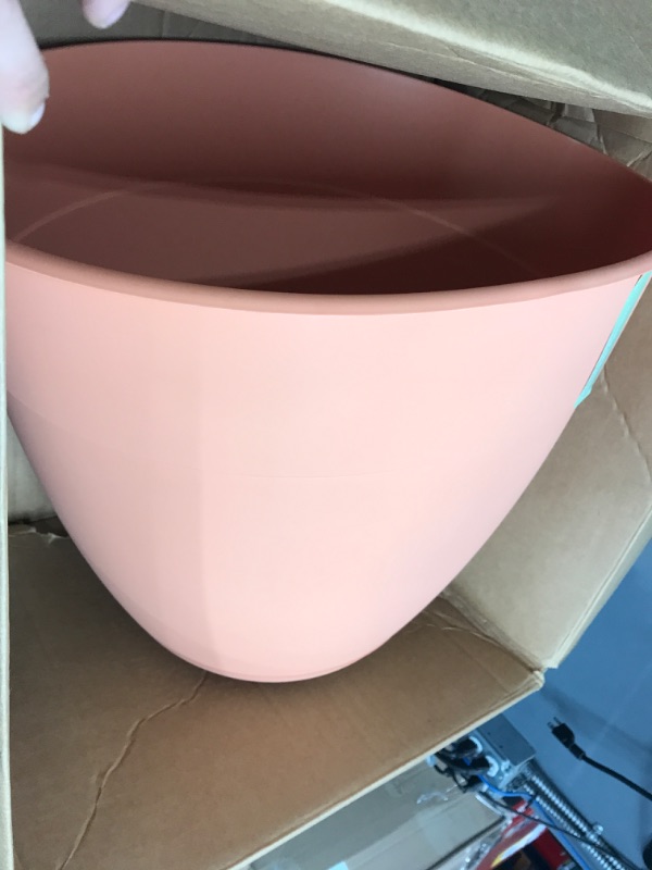 Photo 2 of Bloem Dayton Planter with Saucer: 20" - Coral - 100% Recycled Plastic Pot, Removable Saucer, Elevated Feet, for Indoor and Outdoor Use, Gardening, 16.5 Gallon Capacity Coral 20"