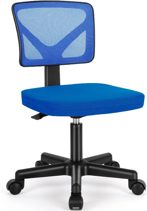 Photo 1 of Armless Small Home Office Desk Chair, Ergonomic Low Back Computer Chair, Adjustable Rolling Swivel Task Chair with Lumbar Support for Small Space, 1 Pack, Blue
