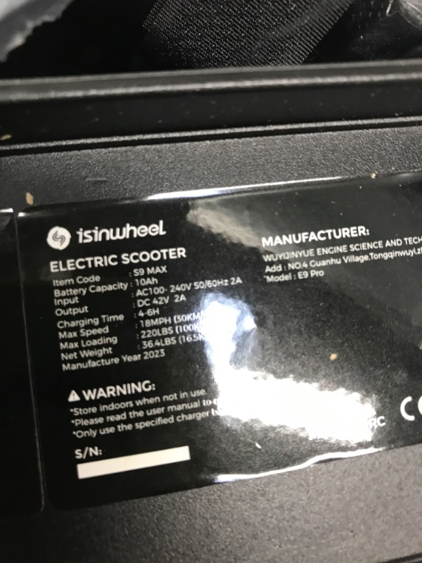 Photo 3 of ***SEE NOTES***isinwheel S9MAX Electric Scooter, 500W Motor E-Scooter, 10" Solid Tires, 22 Miles Range, 22 Mph Portable Folding Commuter Electric Scooter for Adults, Dual Suspension & Braking, App(Optional Seat)