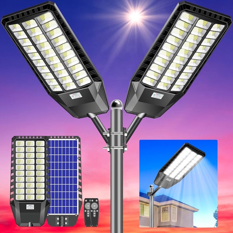 Photo 1 of CEDIO Solar Street Lights Outdoor - Solar Parking Lot Lights 6000W LED Solar Street Light Dusk to Dawn, 400000 Lumens Waterproof Commercial Solar Flood Lights Solar Powered with Motion Sensor, 2 Pack