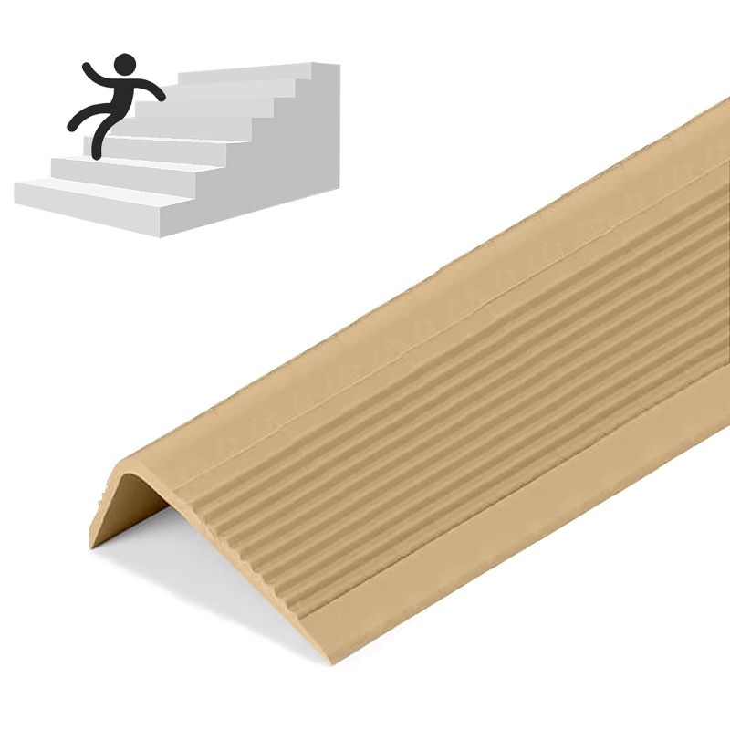 Photo 1 of 5 Pack Rubber Stair Nosing - 3.3Ft Stair Anti-Slip Adhesive Strip, Made of Wear-Resistant Rubber, Mute, Easy to Install - Indoor/Outdoor, Helps Elderly and Children Prevent Slipping (Light Brown)