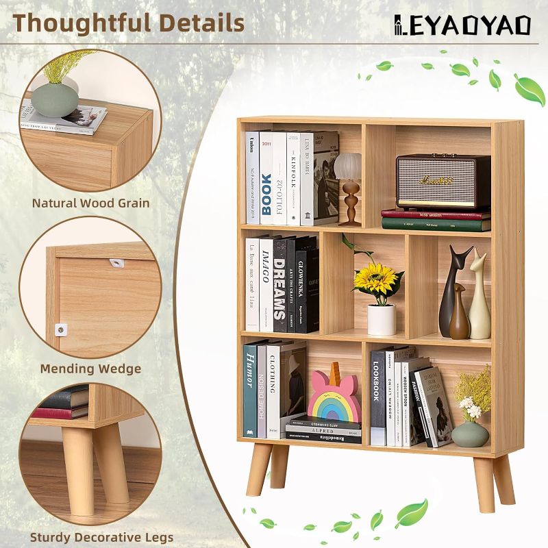 Photo 4 of (READ NOTES) LEYAOYAO Bookshelf Cube Storage Organizer,3 Tier Bookcase with Legs,Modern Wood Open Shelf,Dirty Grey Bookshelves,Free Standing Display Short Book Shelves for Narrow Space,Bedroom,Living Room,Office 7 Cube Dirty Gray