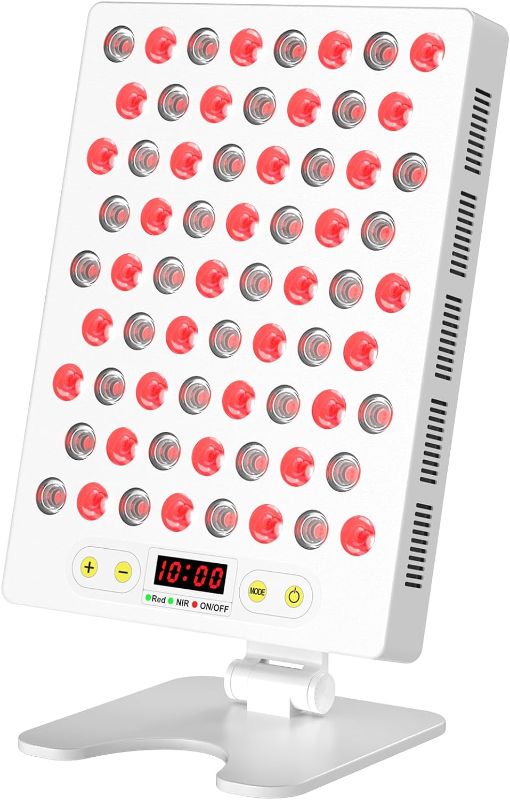 Photo 1 of BONTANNY Red Light Therapy Device, Ultra-Thin & Noiseless Red 660nm Near Infrared 850nm Infrared Light Therapy with 68pcs Dual Chips LEDs & Adjustable Stand for Recovery, Skin Health, 100W (White)