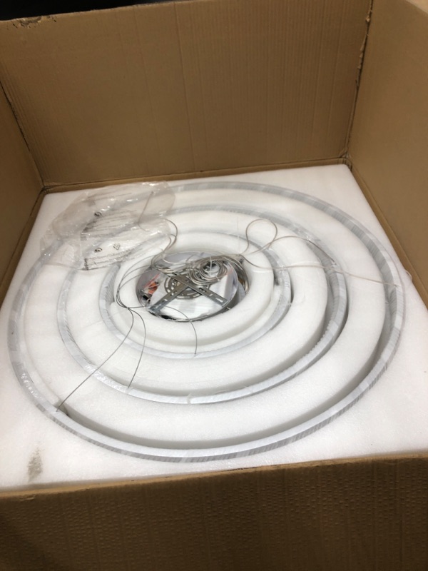 Photo 1 of XGZL · LIGHTING 3-Rings D31.5’’ Modern LED Chandelier Silver Dimmable Circular Pendant Light with Remote 150W Hanging Light Fixture for Living Dining Room Bedroom Foyer(3000K-6500K, 6 Ring Lighting) Silver 3 Rings