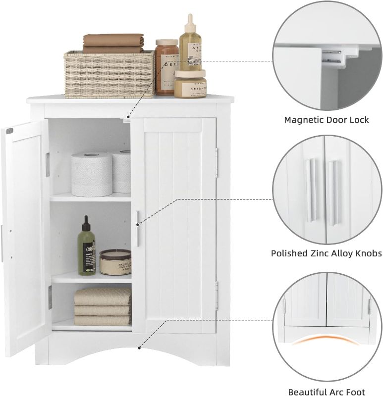 Photo 4 of (READ FULL POST) QSSLLC Bathroom Corner Cabinet, Home Floor Corner Storage Cabinet with Two Doors & Adjustable Shelves, Freestanding Storage Cabinet for Bathroom, Bedroom, Kitchen