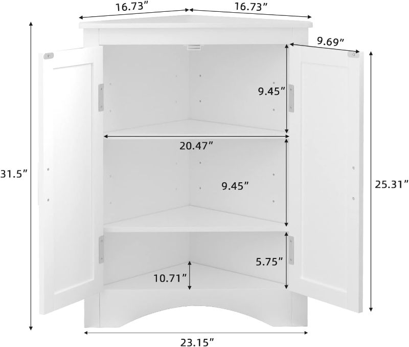 Photo 3 of (READ FULL POST) QSSLLC Bathroom Corner Cabinet, Home Floor Corner Storage Cabinet with Two Doors & Adjustable Shelves, Freestanding Storage Cabinet for Bathroom, Bedroom, Kitchen