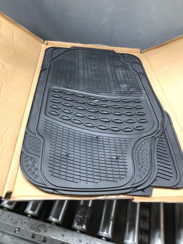 Photo 2 of BDK All Weather Rubber Floor Mats for Car SUV & Truck - 4 Pieces Set (Front & Rear), Trimmable, Heavy Duty Protection Black