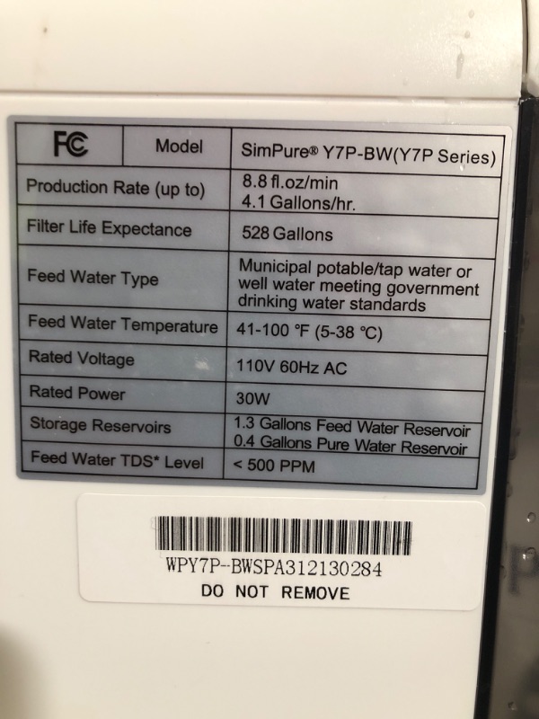 Photo 6 of * used * see all images *
SimPure Y7P-BW UV Countertop Reverse Osmosis Water Filtration Purification System