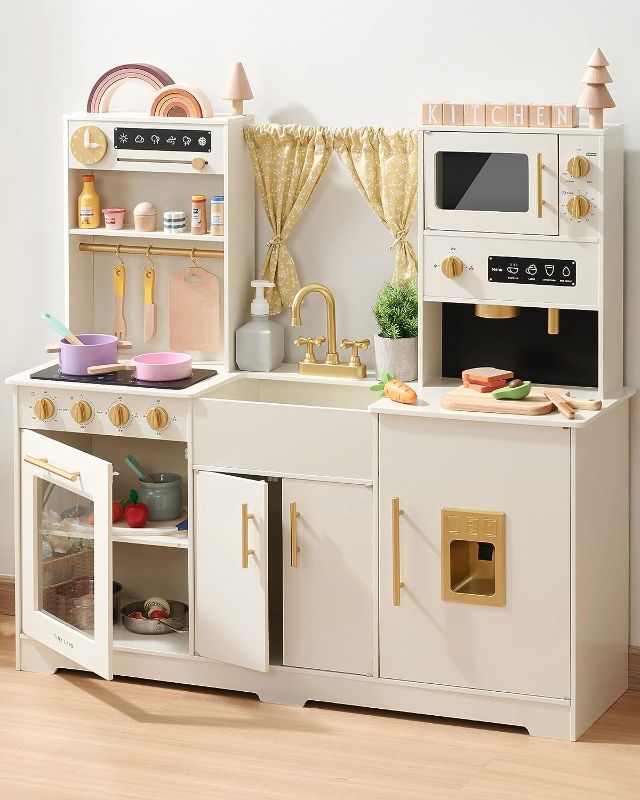 Photo 1 of ***SEE NOTES***Tiny Land Play Kitchen for Kids, Toy Kitchen Set with Plenty of Play Features, New Modern Kids Wooden Play Kitchen Designed in Trendy Home Style with Curtains, Gift for Ages 3+
