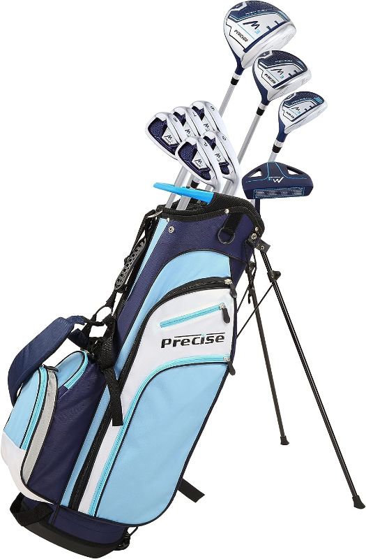 Photo 1 of  Precise M3 Ladies Womens Complete Golf Clubs Set Includes Driver, Fairway, Hybrid, 7-PW Irons, Putter, Stand Bag, 3 H/C's Blue - Regular or Petite Size!
