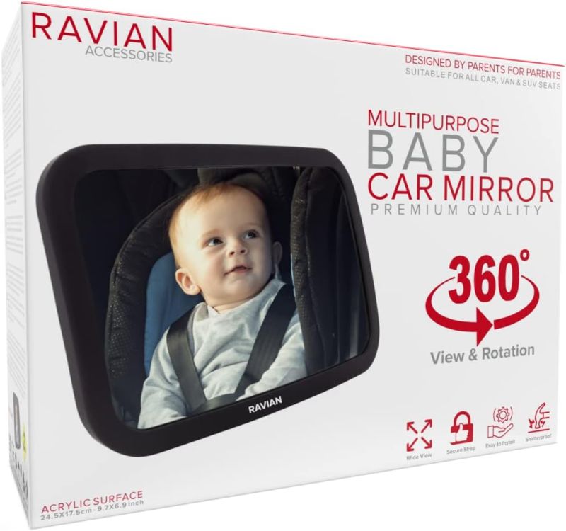 Photo 1 of Baby Car Mirror Rear Facing Baby Essentials 100% Shatterproof Safest Clear View 360° Adjustable to All Seats and Ages Crash Tested Fully Assembled