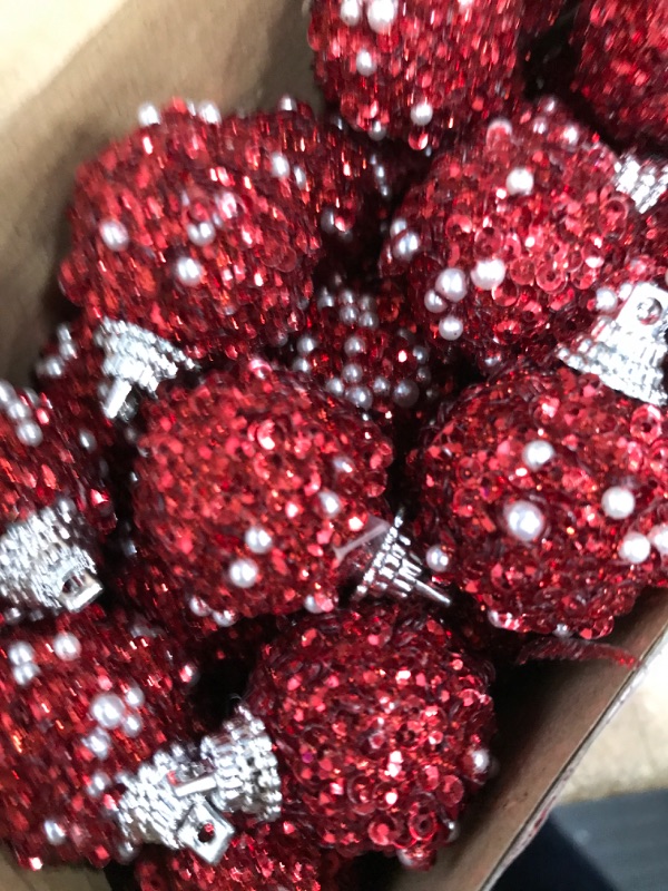 Photo 2 of Liliful 48 Pcs 1.18 Inch Mini Christmas Ball Ornaments Christmas Tree Ornaments Glitter Sequin Foam Ball Ornaments Christmas Hanging Decoration for New Year Holiday Wedding Xmas Party (Red)