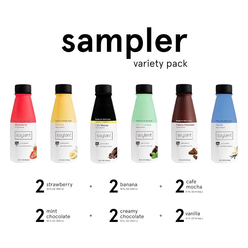 Photo 1 of 3/28/24***Soylent Meal Replacement Shake, Sampler Pack, Contains 20g Complete Vegan Protein, Ready-to-Drink, 14oz, 12 Pack
