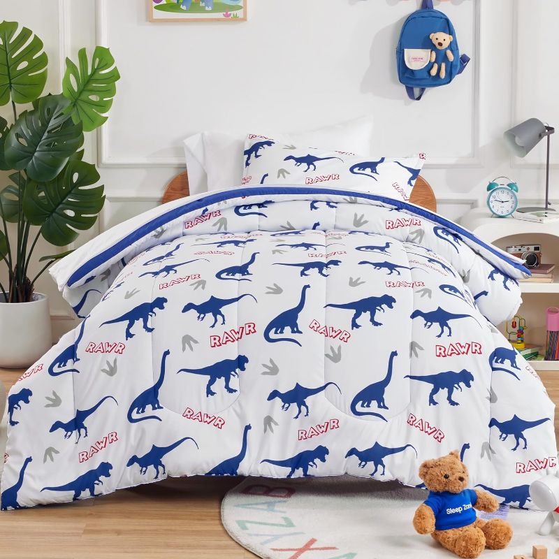 Photo 1 of (READ NOTES) SLEEP ZONE Kids Bedding Set for Boys, Dinosaur Pattern, Super Soft and Breathable, All Season Use Comforter Set, 7 Pieces (Dinosaur Footprints, TWIN)