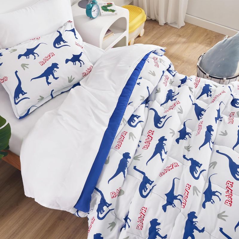 Photo 2 of (READ NOTES) SLEEP ZONE Kids Bedding Set for Boys, Dinosaur Pattern, Super Soft and Breathable, All Season Use Comforter Set, 7 Pieces (Dinosaur Footprints, TWIN)