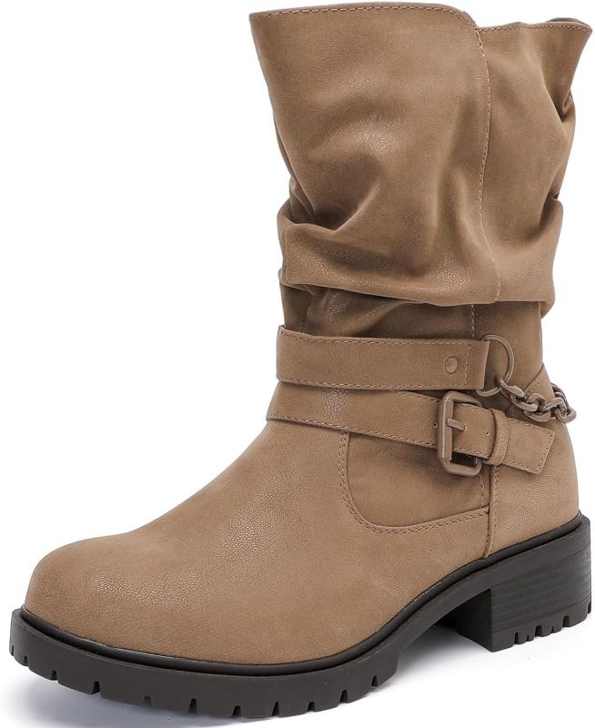 Photo 1 of Luoika Women's Wide Width Ankle Boots - Low Heel Side Zipper Slouchy Mid Calf Boots Short Booties. size 7 1/2